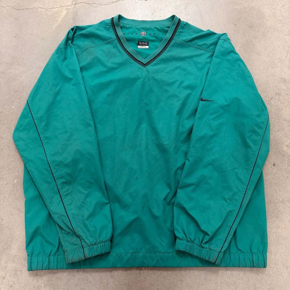 Vintage 90s Nike Golf Clima-Fit V-Neck Windbreaker Pullover Jacket Green Men's X